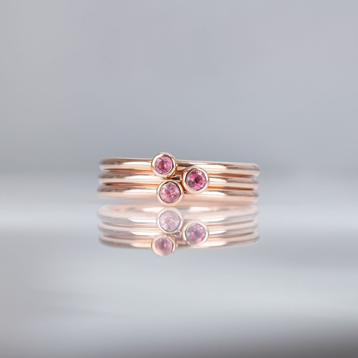 Tea Party Pink 3 Muses ring with Tourmalines set in 9 carat Rose Gold