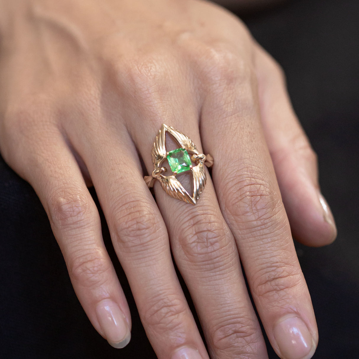 1.13 carat Tsavorite Twin Phoenix ring in 9 carat Gold