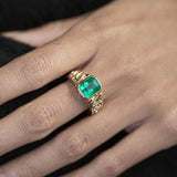 2.6 carat Emerald Golden Snake Bridge ring in 18 carat Gold