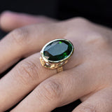 15.81 carat Teal Green Tourmaline Seahorse Temple ring in  9 carat Gold and Platinum