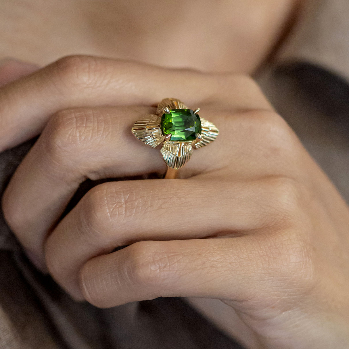 3.58 carat Green Tourmaline Gloria ring in 9 carat Gold