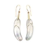 14 carat Gold Mother of Pearl Shell Feather Earrings