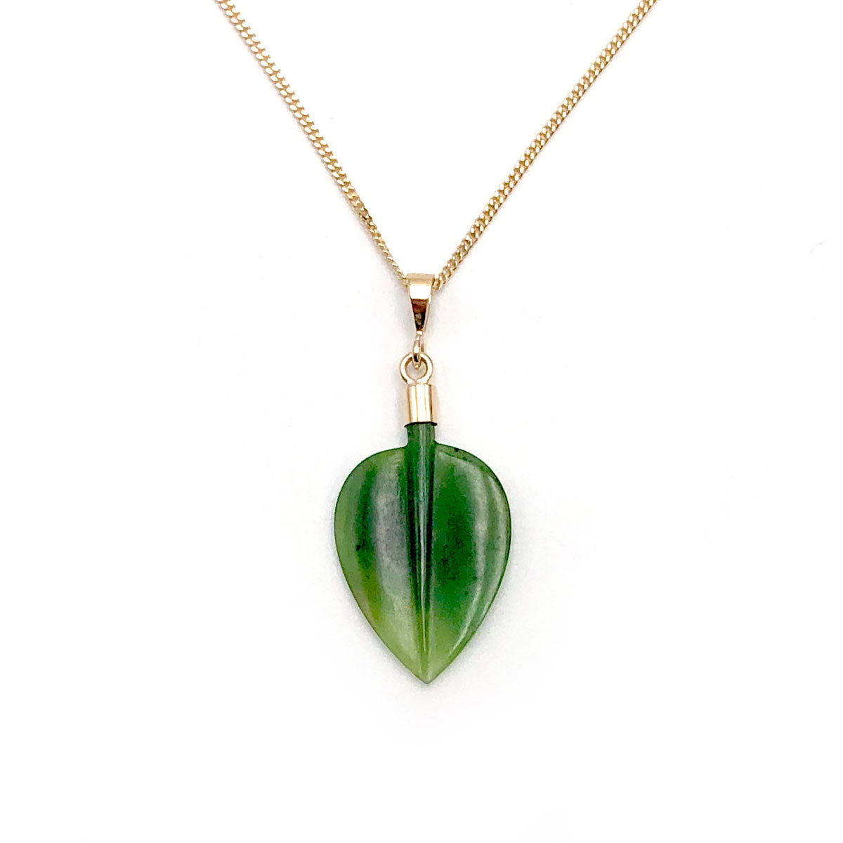 14 carat Gold Pounamu Leaf Charm Necklace