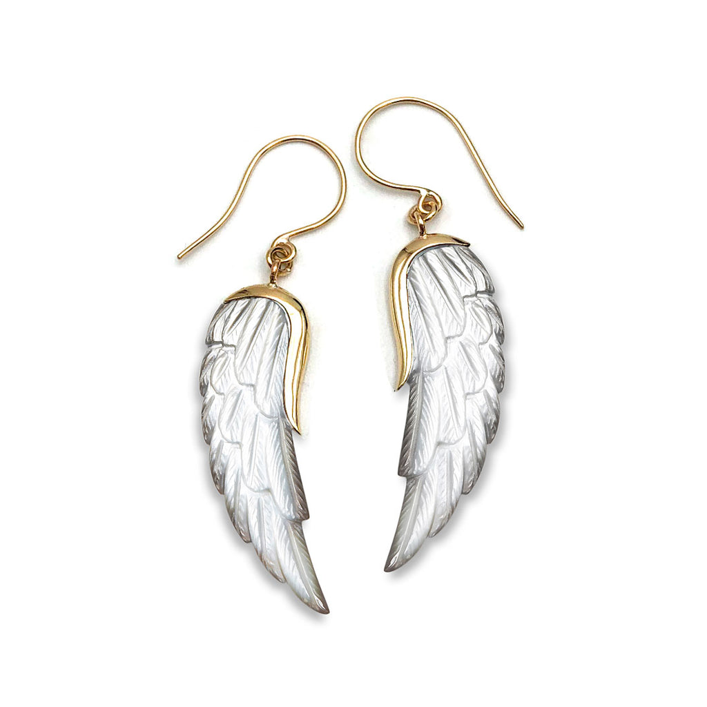 14 carat Gold Mother of Pearl Wing Earrings