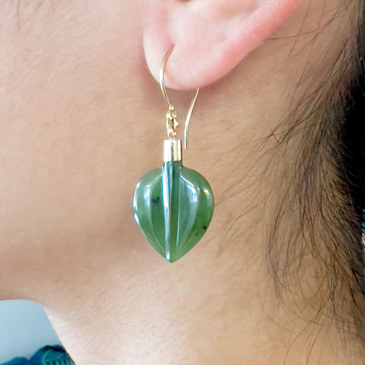 14 carat Gold Pounamu Leaf Earrings