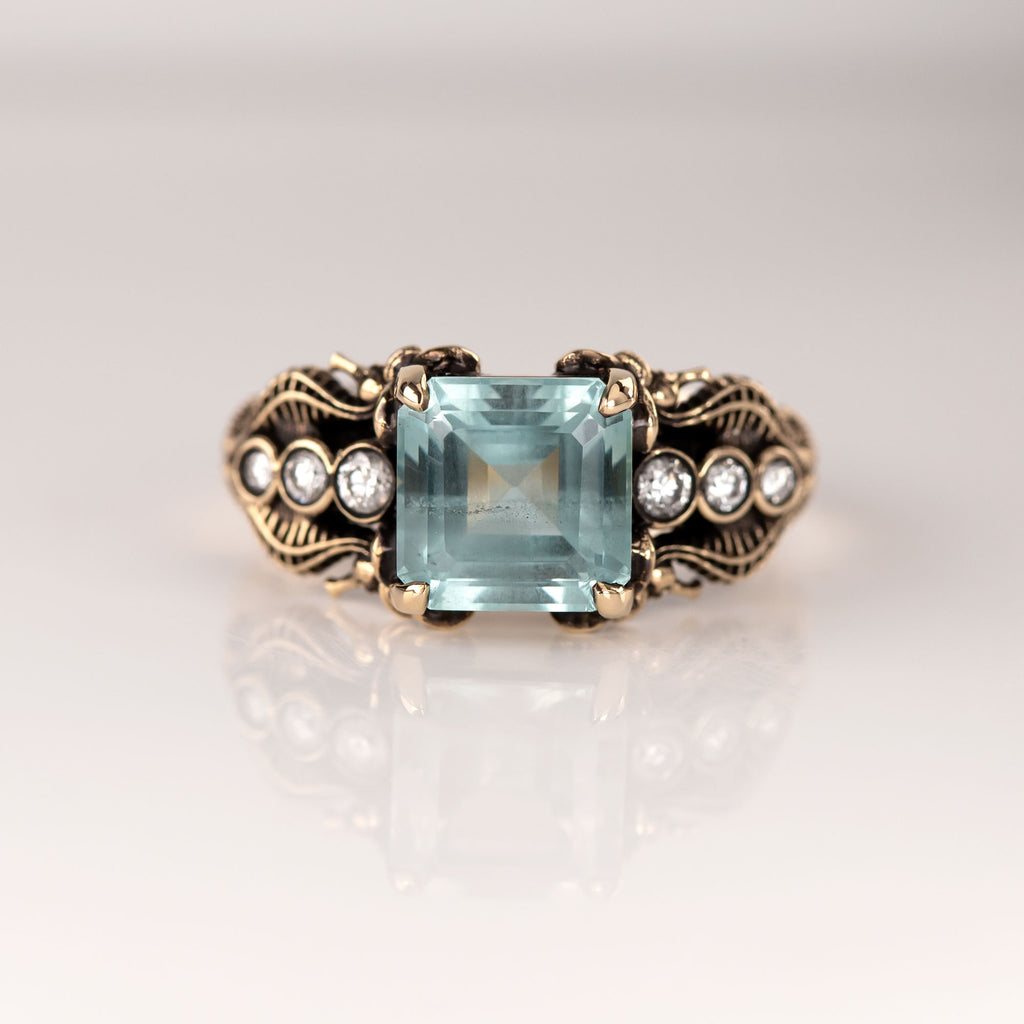 2.58 carat Aquamarine and Diamond Sunken Treasure ring in 9 carat Gold