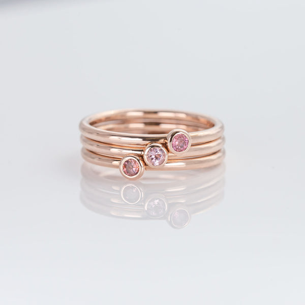 Blush Pink 3 Muses ring with Tourmalines set in 9 carat Rose Gold