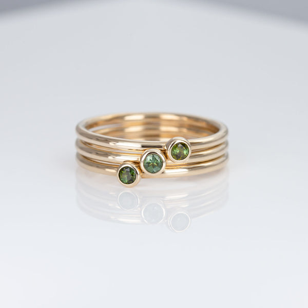 Moss Green 3 Muses ring with Tourmalines set in 9 carat Yellow Gold
