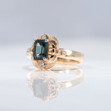 1.35 carat Teal Sapphire Twin Scarab ring with Diamonds in 18 carat Gold