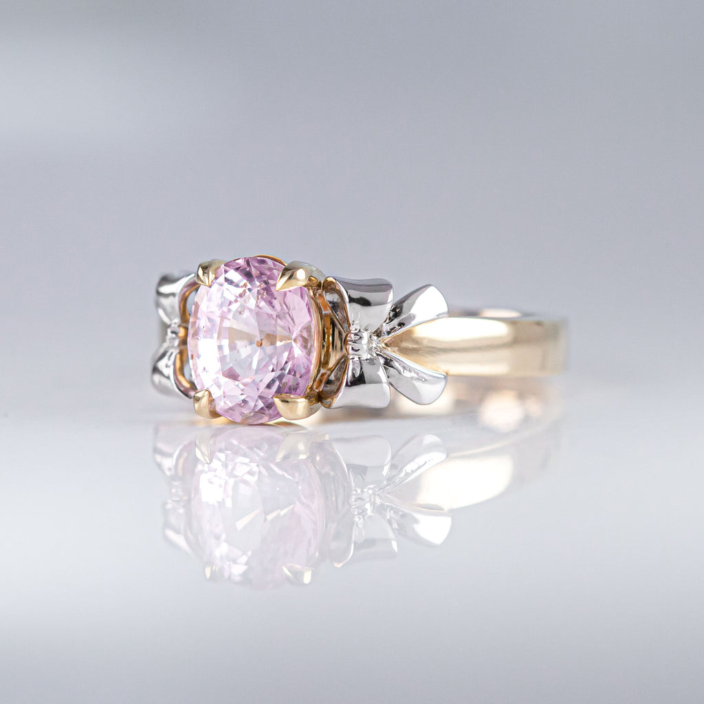 2.57 carat Pink Sapphire Babydoll ring in 9 carat Gold and Platinum
