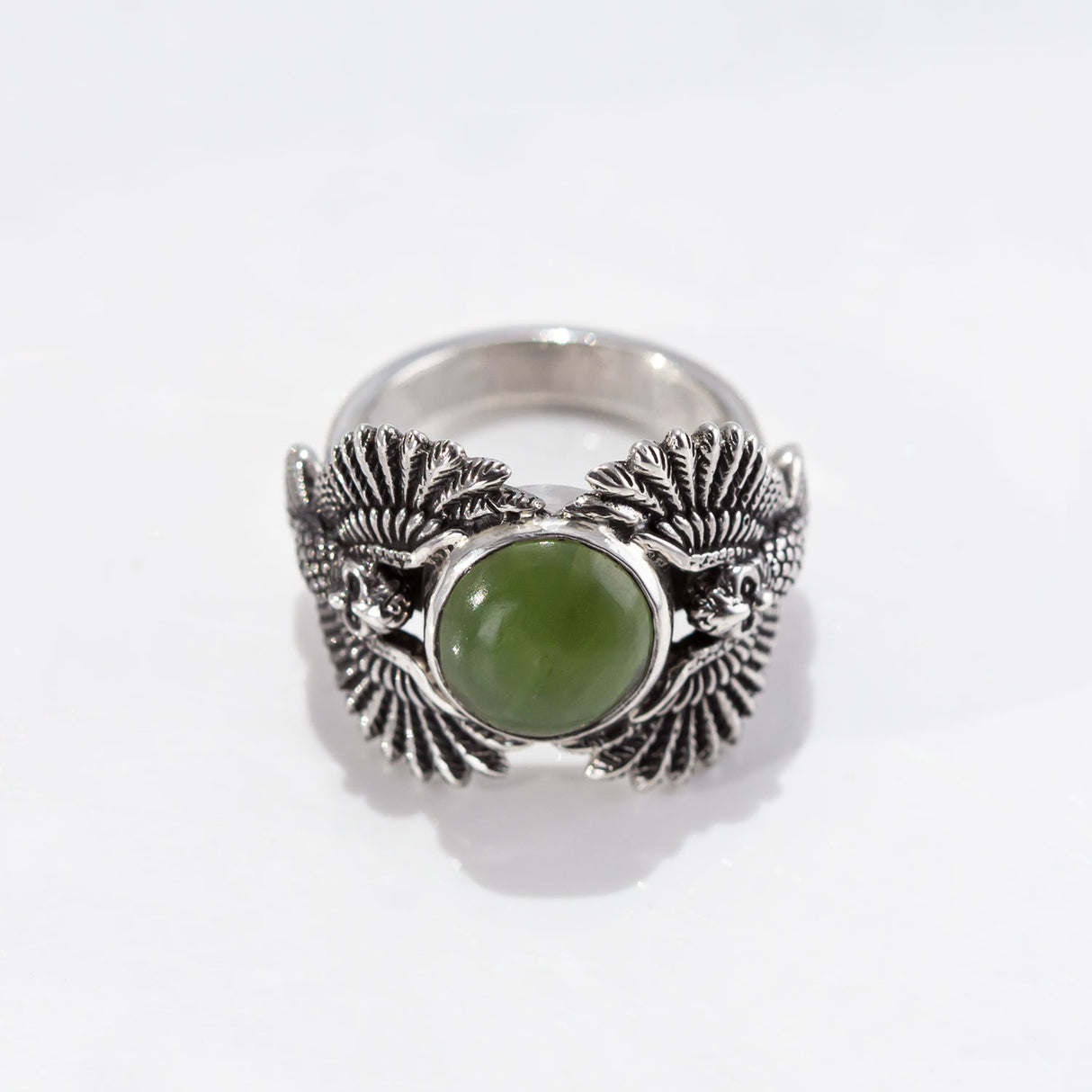 Pounamu Owl Guardian Ring in Sterling Silver