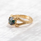 1.55 carat Deep Green Teal Sapphire Double Snake ring in 18 carat Yellow Gold