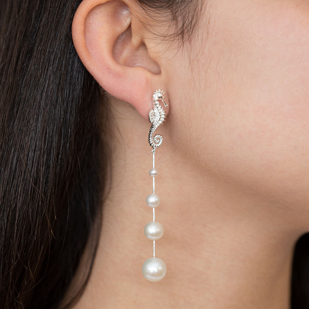 Seahorse Pearl Drop Earrings