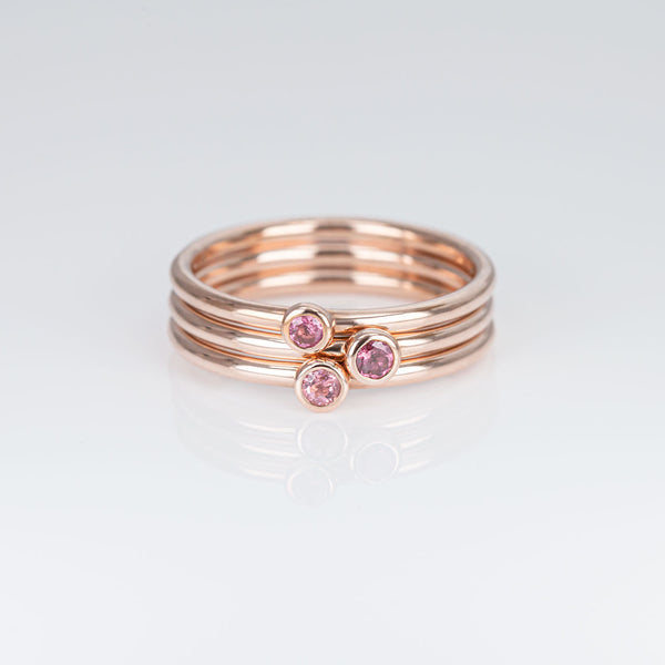 Tea Party Pink 3 Muses ring with Tourmalines set in 9 carat Rose Gold