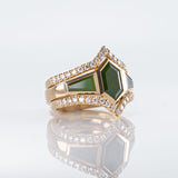 Pounamu Snowpeak ring with Diamonds in 9 carat Yellow Gold