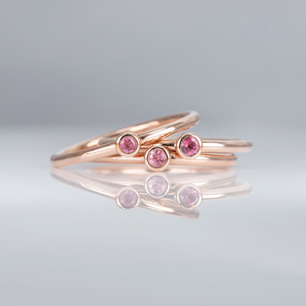 Tea Party Pink 3 Muses ring with Tourmalines set in 9 carat Rose Gold