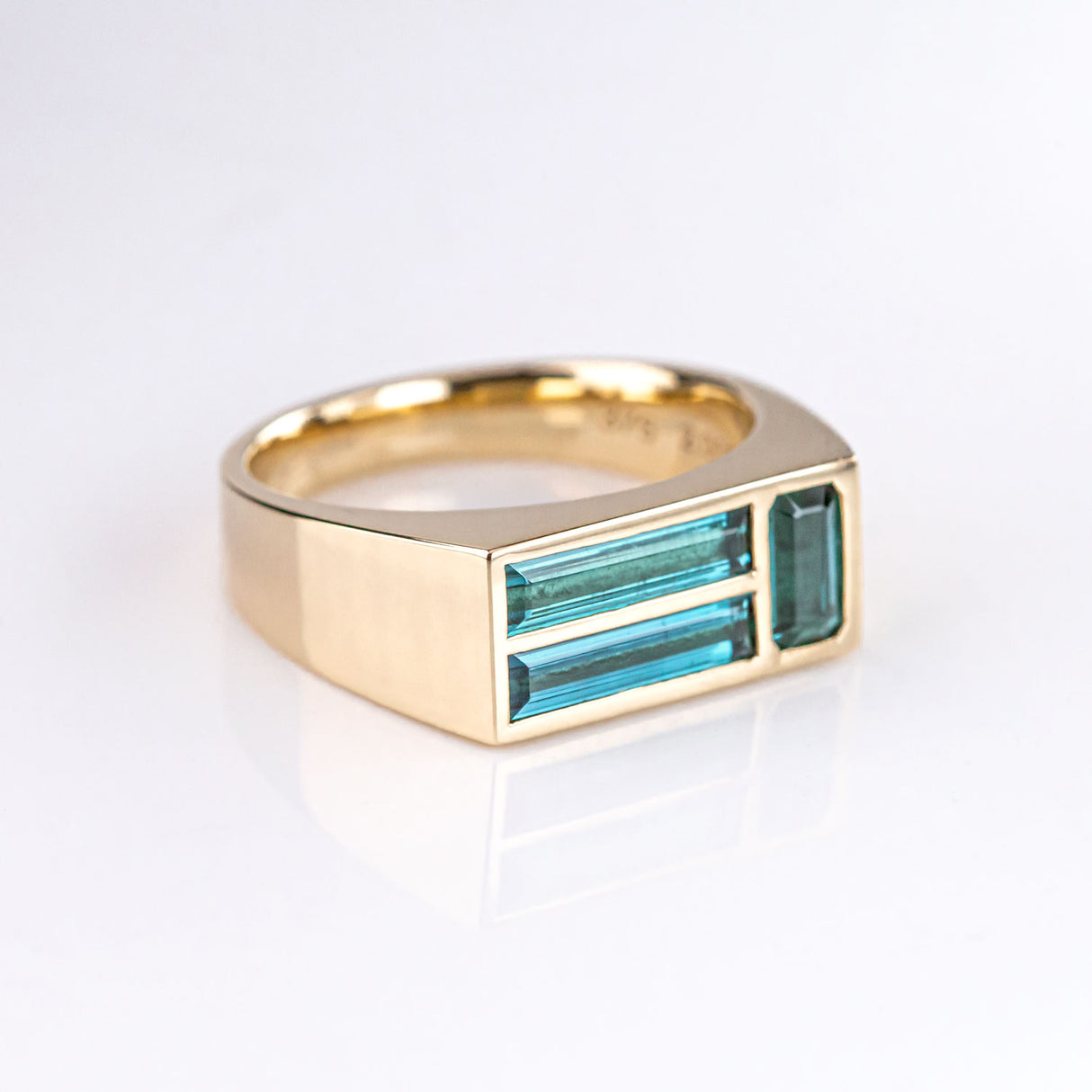 Blue Tourmaline Mosaic Signet ring in solid 9 carat Gold