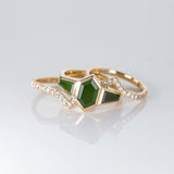 Pounamu Snowpeak ring with Diamonds in 9 carat Yellow Gold