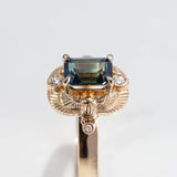 1.35 carat Teal Sapphire Twin Scarab ring with Diamonds in 18 carat Gold