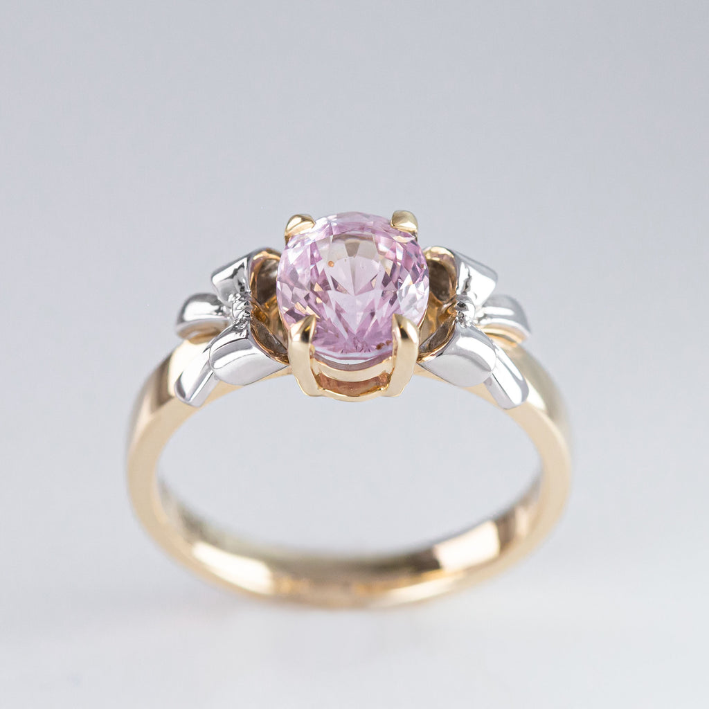 2.57 carat Pink Sapphire Babydoll ring in 9 carat Gold and Platinum