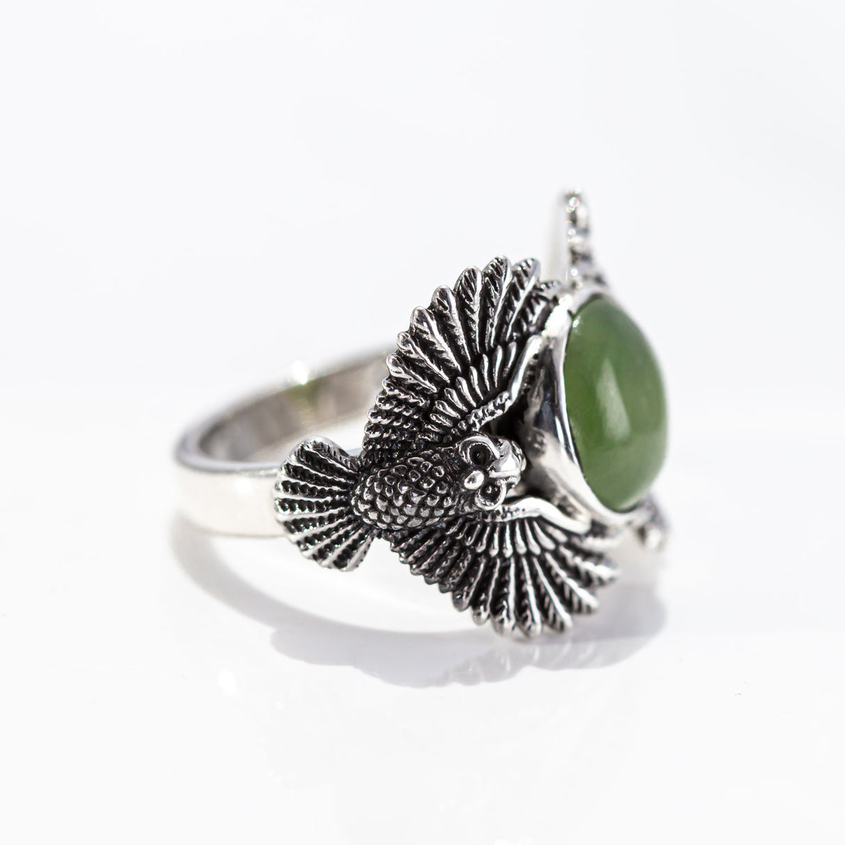 Pounamu Owl Guardian Ring in Sterling Silver