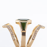 Pounamu Snowpeak ring with Diamonds in 9 carat Yellow Gold