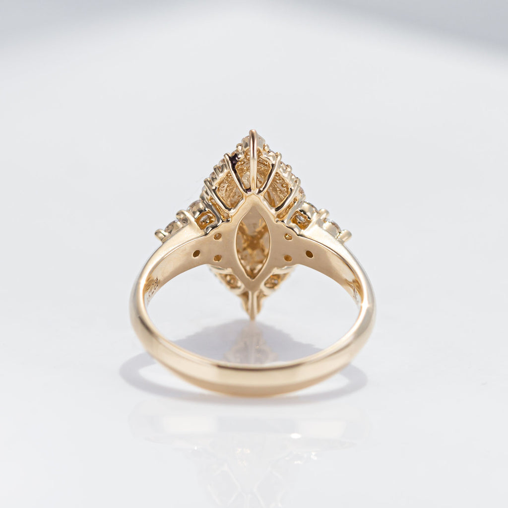 Pounamu Marquis and Diamond Starlight ring in 14 carat Gold