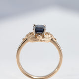 1.35 carat Teal Sapphire Twin Scarab ring with Diamonds in 18 carat Gold