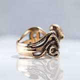 Octopus Ring with Precious Stone Eyes in Yellow Gold or Platinum