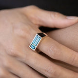 Blue Tourmaline Mosaic Signet ring in solid 9 carat Gold