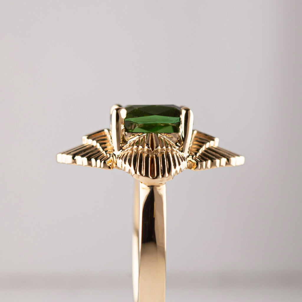 3.58 carat Green Tourmaline Gloria ring in 9 carat Gold