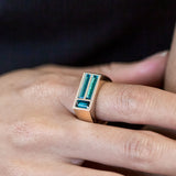 Blue Tourmaline Mosaic Signet ring in solid 9 carat Gold