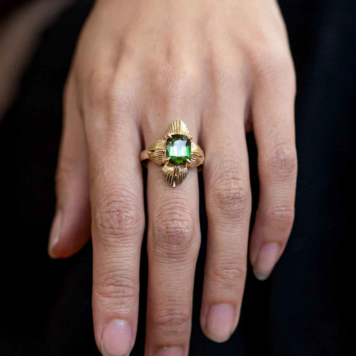 3.58 carat Green Tourmaline Gloria ring in 9 carat Gold