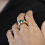 2.6 carat Emerald Golden Snake Bridge ring in 18 carat Gold