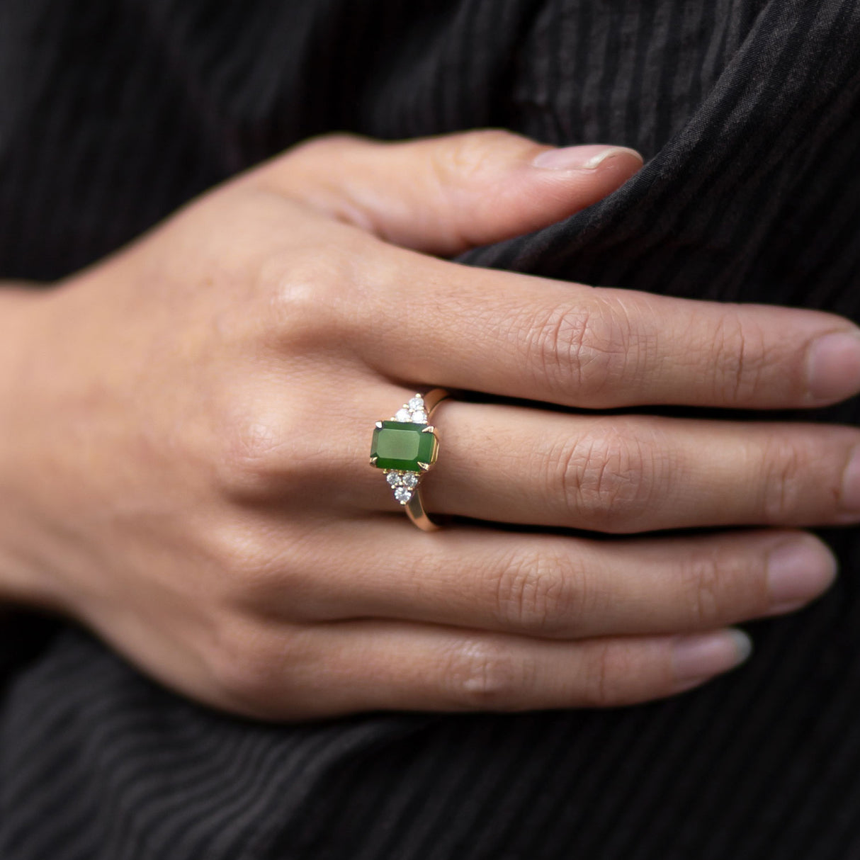 Lady of the Lake ring with Pounamu & Diamonds in Yellow Gold or Platinum