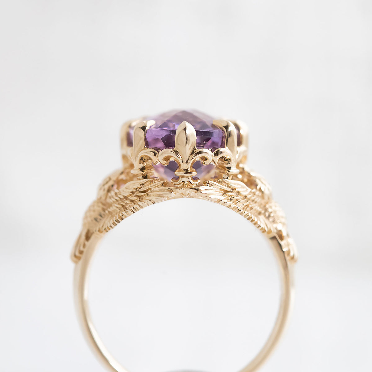 7.6 carat Amethyst Owl Guardian ring in 9 carat Yellow Gold