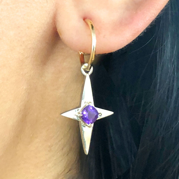 Amethyst North Star Earrings in 14 carat Yellow Gold