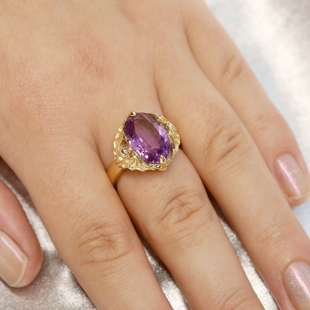 6.2 carat Amethyst Gotham Bat ring in 9 carat Yellow Gold.