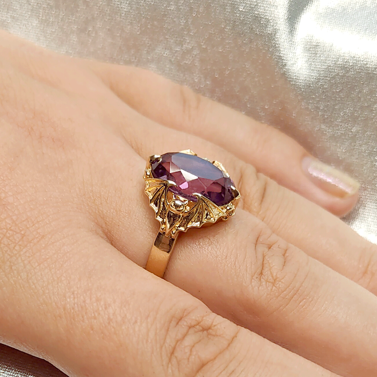 6.2 carat Amethyst Gotham Bat ring in 9 carat Yellow Gold.