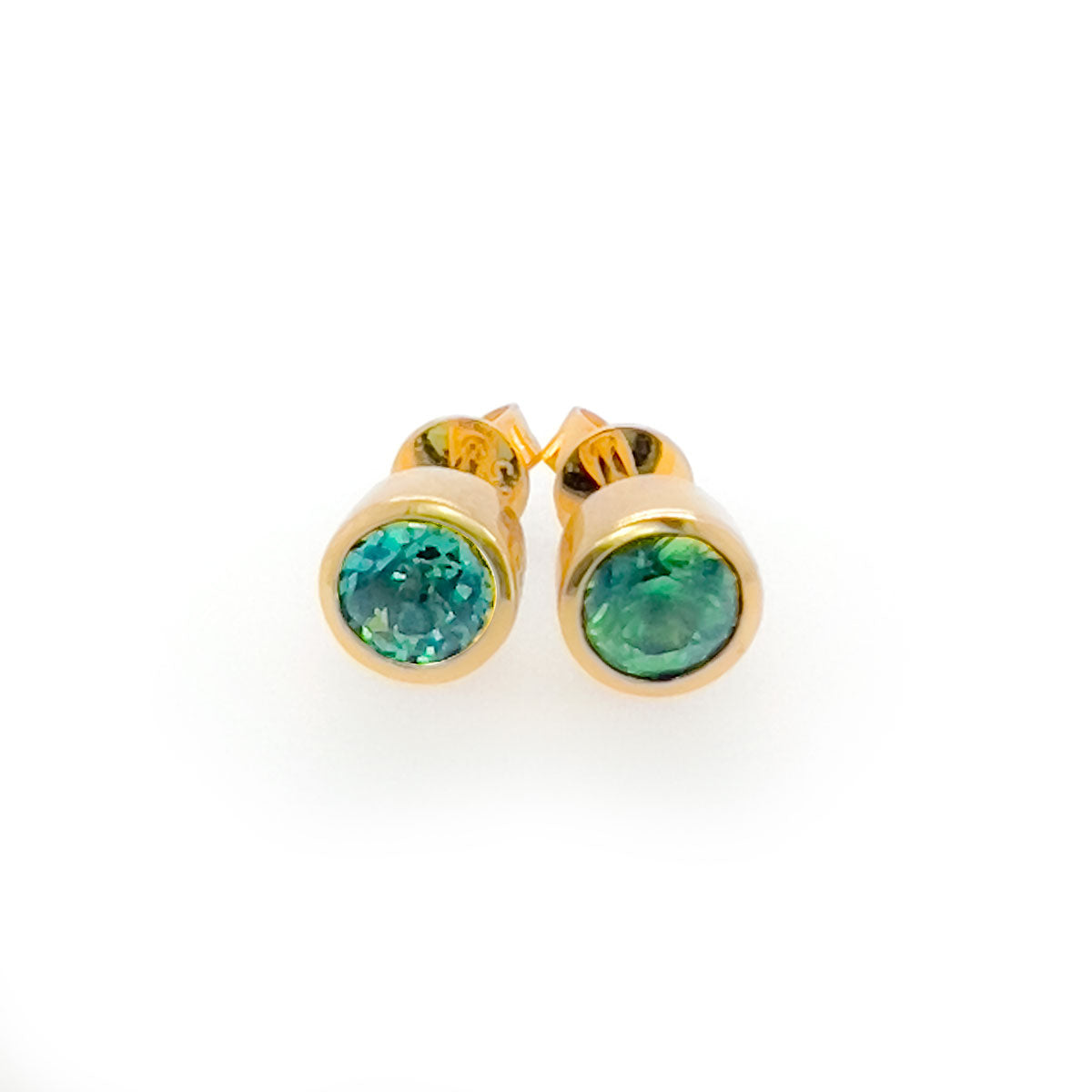 5mm Round Teal Green Sapphire Studs in 14 carat Yellow Gold