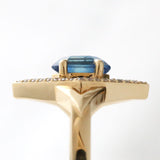 2 carat Deep Blue Opalescent Sapphire Helios Ring with Diamonds in 14 carat Yellow Gold