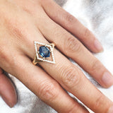 2 carat Deep Blue Opalescent Sapphire Helios Ring with Diamonds in 14 carat Yellow Gold