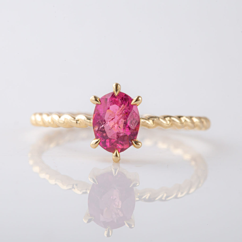 Candy Pink Tourmaline Tiny Treasure Ring in 9 carat Yellow Gold