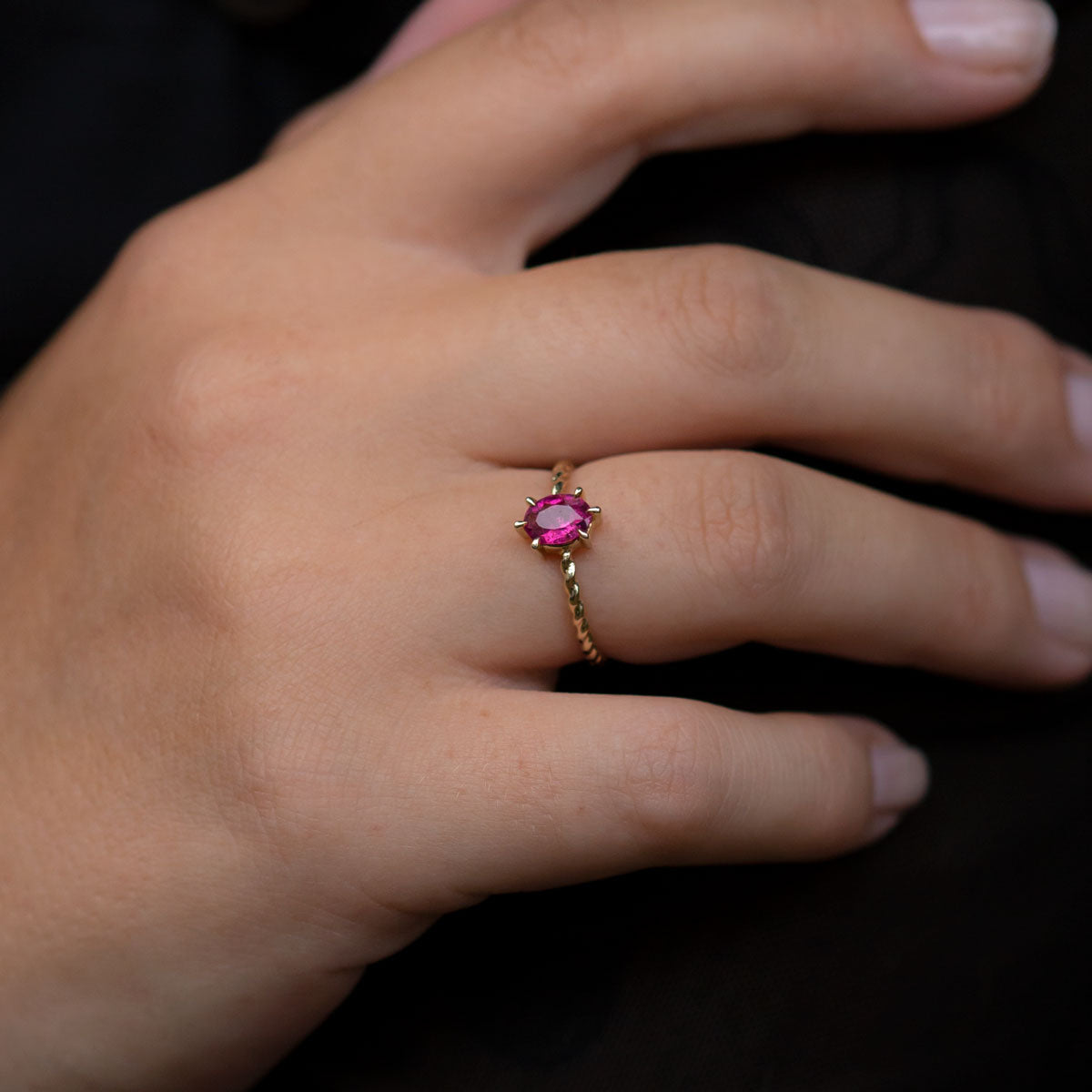 Candy Pink Tourmaline Tiny Treasure Ring in 9 carat Yellow Gold