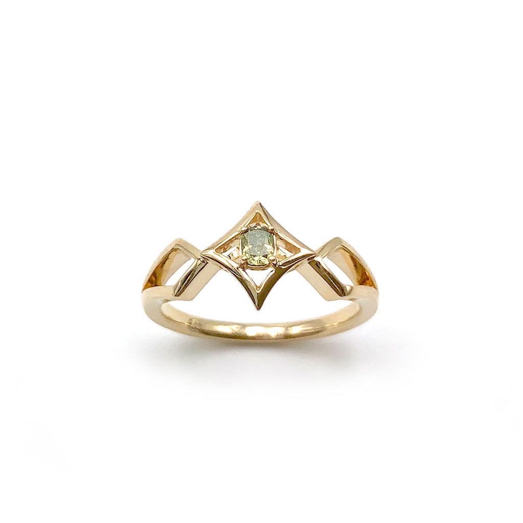 Celestial Elf Queen Deep Lime Diamond Ring in 9 carat Yellow Gold