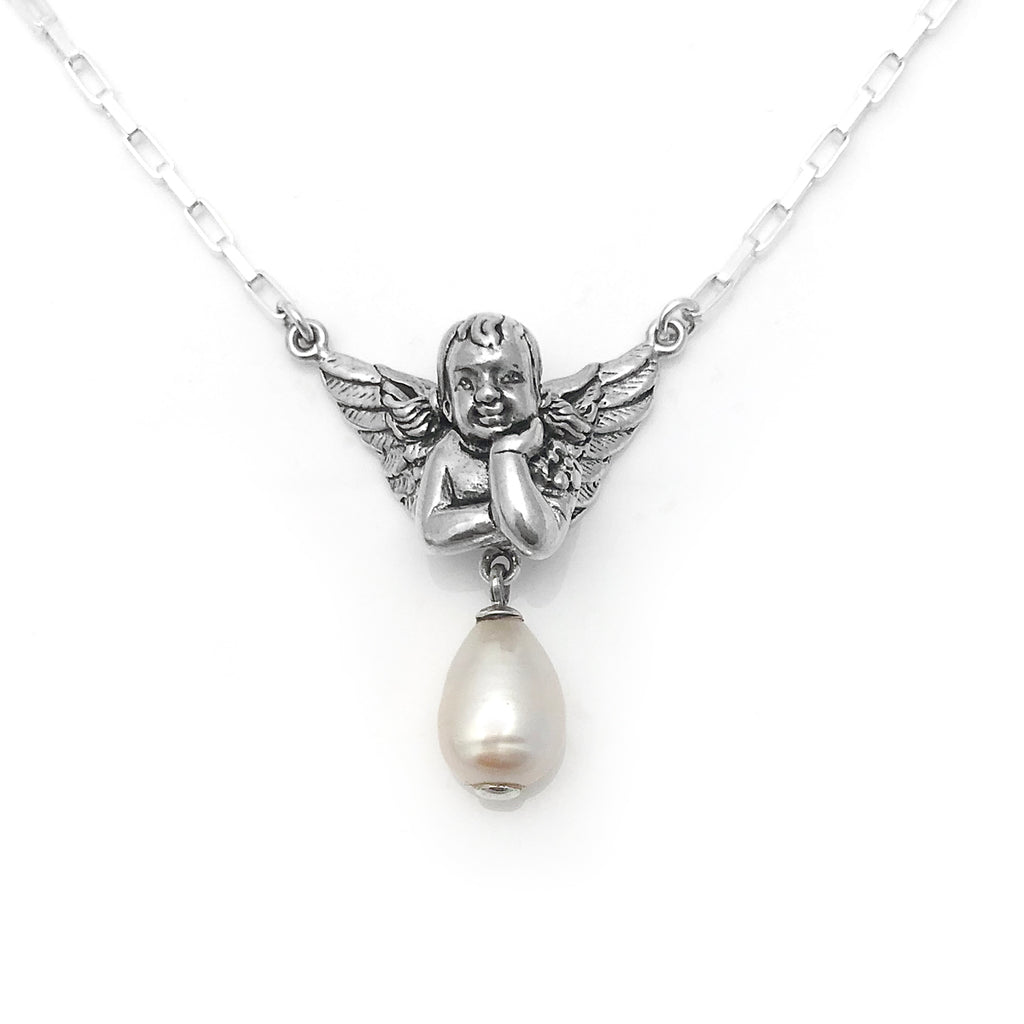 Cherub Pearl Pendant with White Baroque Pearl