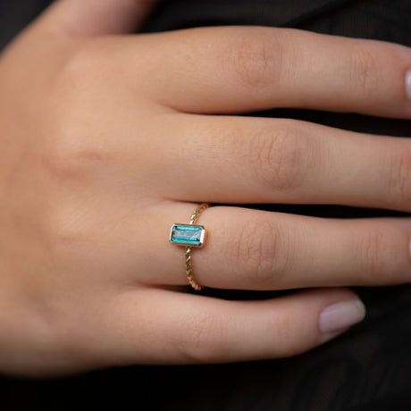 Electric Blue Tourmaline Tiny Treasure Ring in 9 carat Yellow Gold