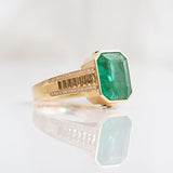 7.41 carat Emerald 'Stairway to the Emerald Dance Floor' ring in solid 18 carat Yellow Gold