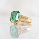 7.41 carat Emerald 'Stairway to the Emerald Dance Floor' ring in solid 18 carat Yellow Gold