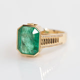 7.41 carat Emerald 'Stairway to the Emerald Dance Floor' ring in solid 18 carat Yellow Gold